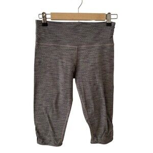 LULULEMON Midrise Ruched Waist Cropped Legging Keyhole Leg Gray Mini Stripe Sz 6